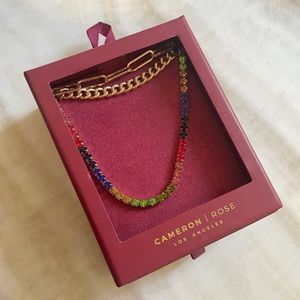 NWT NIB Cameron Rose three row necklace set with multicolor rhinestones